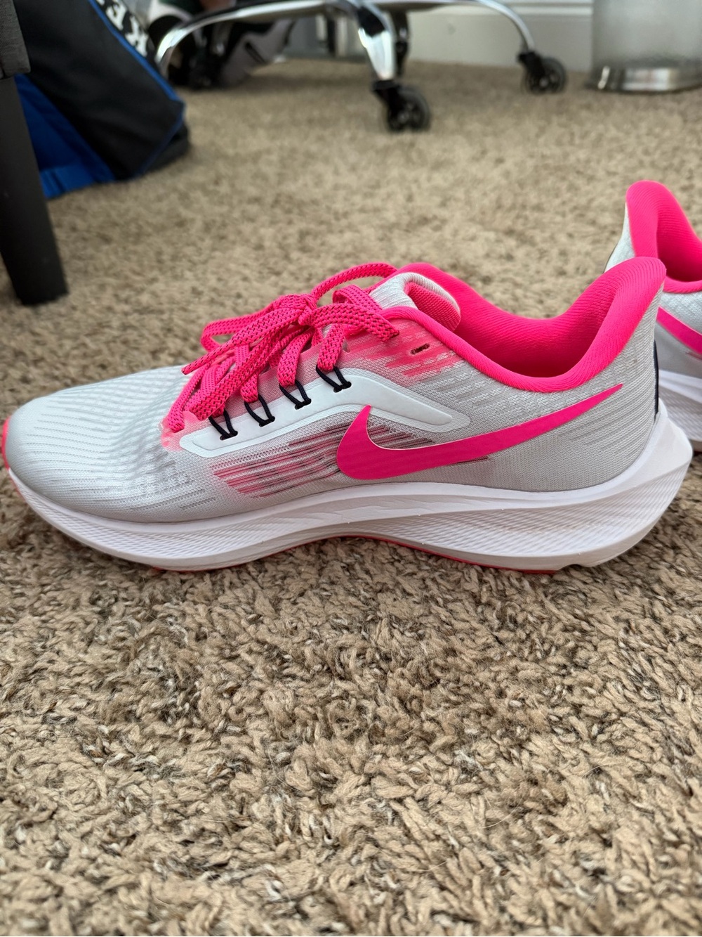 Nike Women's White Sneakers with Hot Pink Accents